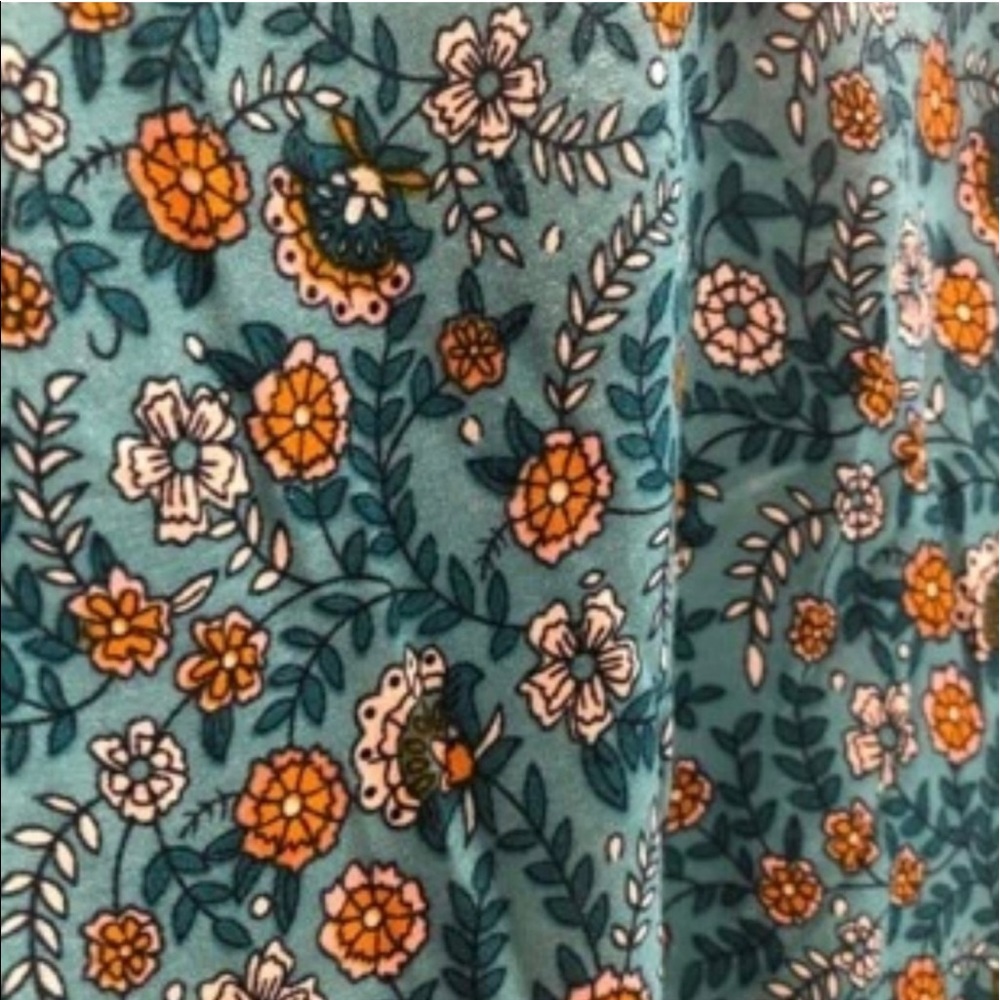 New Boho Floral Green & Orange Ditzy Bell Sleeve Tie Front Crop Kimono Top - Picture 8 of 16